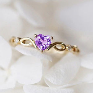 Dainty Gold Amethyst Heart Fashion Ring, sz8